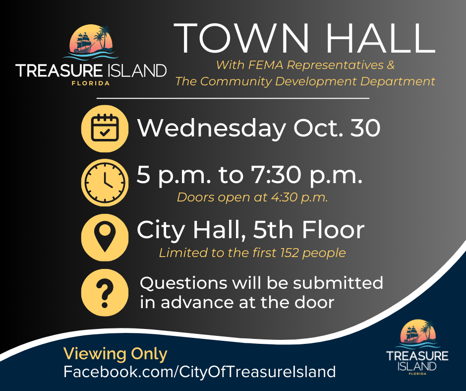 Town Hall with FEMA representatives will be on October 30 at City Hall from 5 to 7:30 p.m.