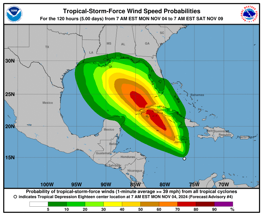 Potential Tropical Cyclone Eighteen Wind Field Map
