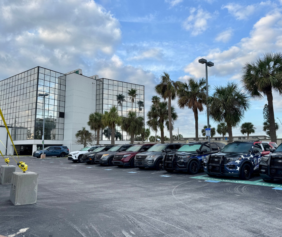 View of Treasure Island Fire Rescue temporary trailers next to Treasure Island City Hall