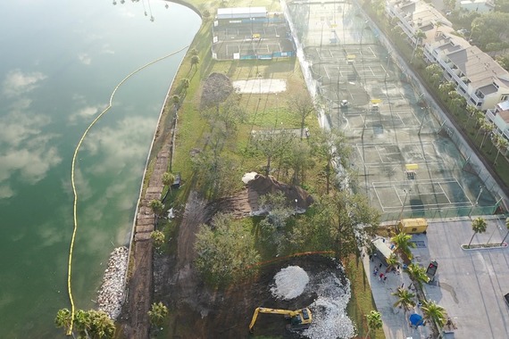 Aerial View of Treause Bay Living Shoreline Construction - First Phase