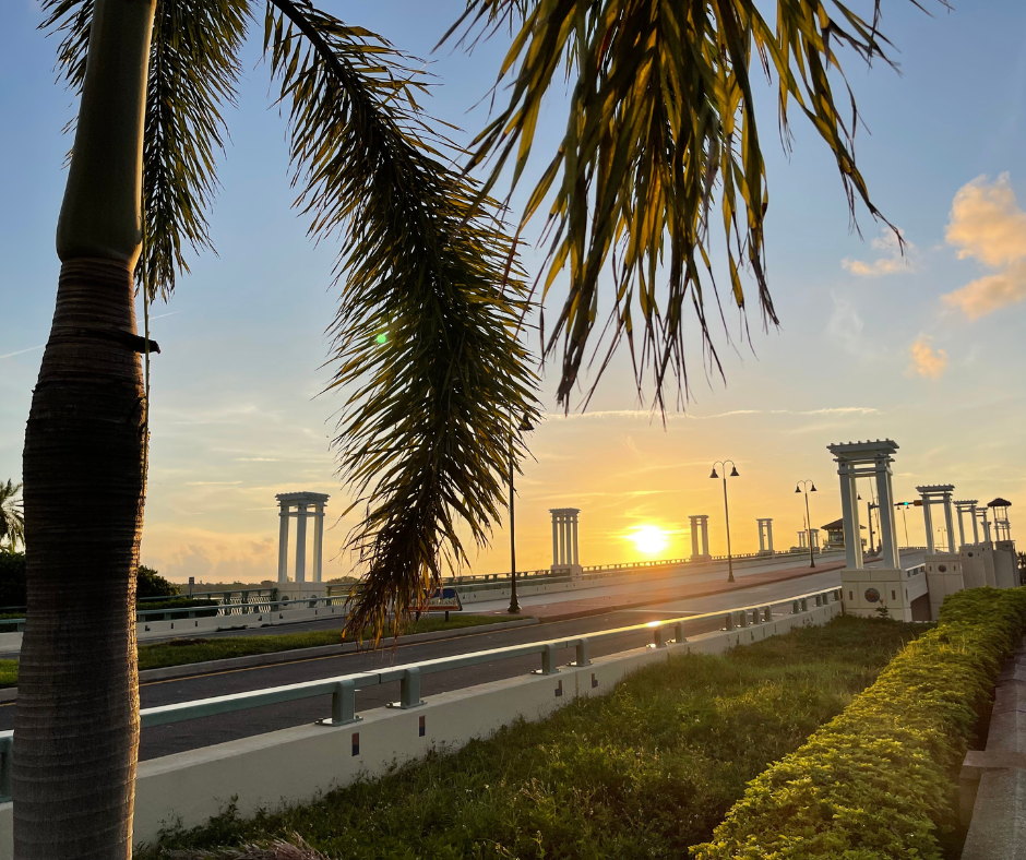 Treasure Island Causeway Bridge with morning sunrise