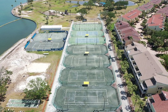 Aerial view of tennis courts at Treasure Bay