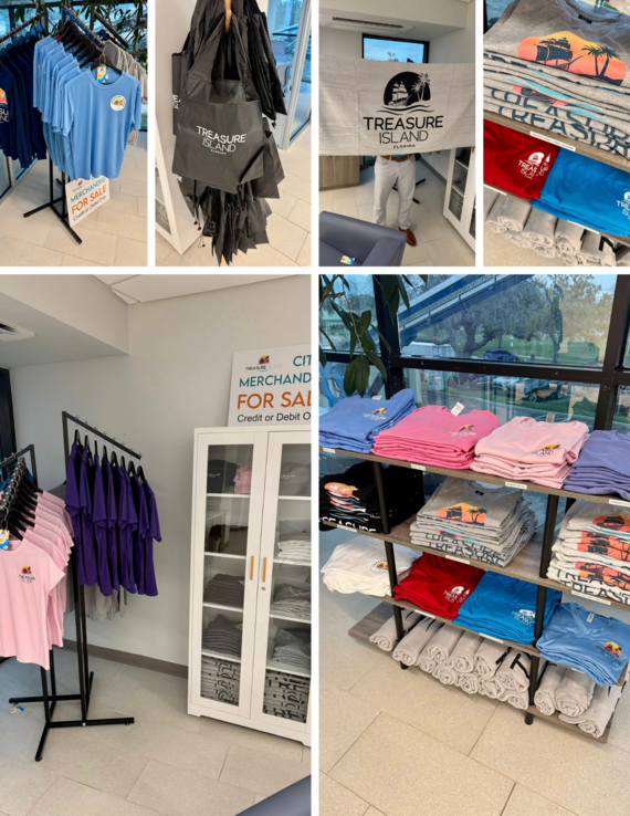 Various items available for purchase in the Treasure Island store located in the City Hall lobby