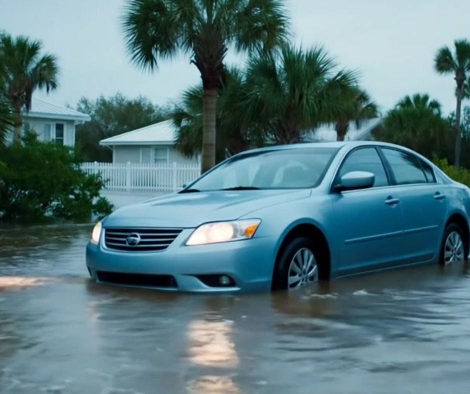 Vehicle stalled on flooded roadway