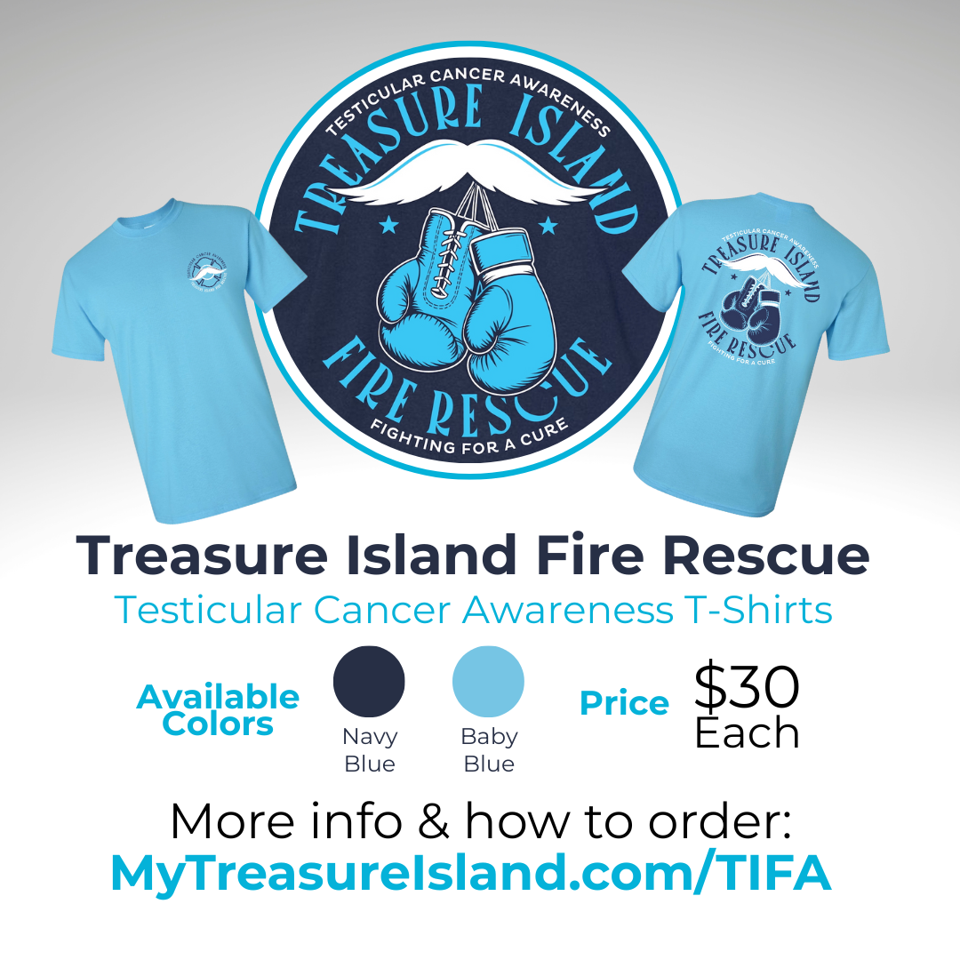 Treasure Island Fire Rescue testicular awareness t-shirts