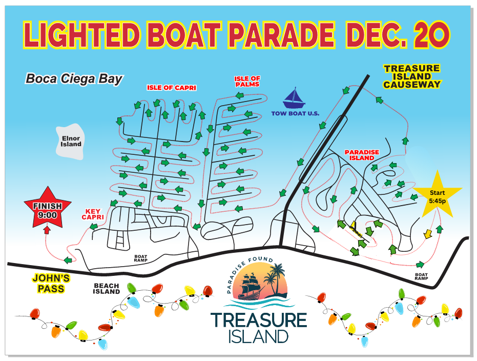 Treasure Island Lighted Boat Parade Updated Map
