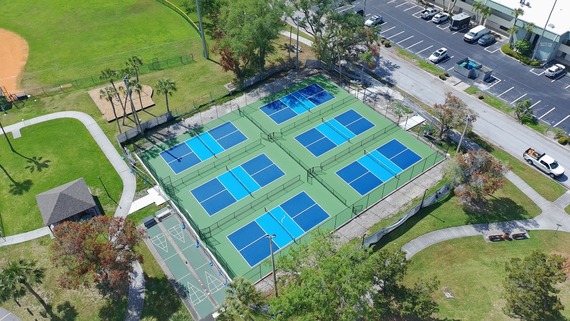 Aerial view of new Rosselli Park pickleball courts