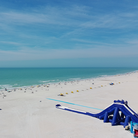 Aerial of Treasure Island Beach with water slide