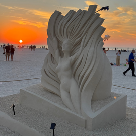 Windsurfing lady sand sculpture at Sanding Ovations Masters Cup
