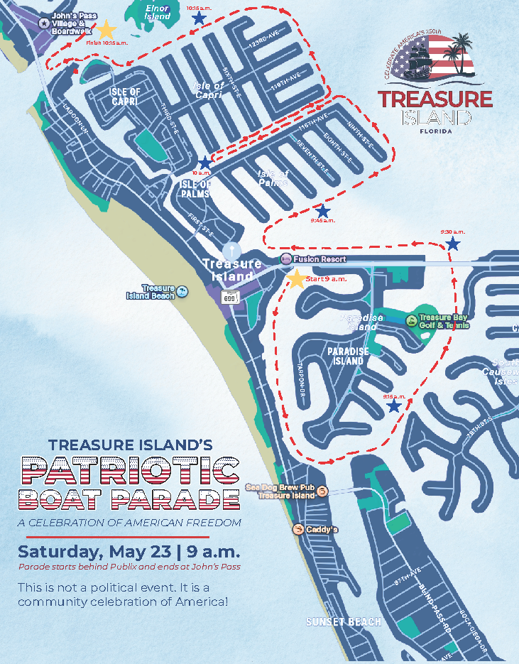 Treasure Island Patriotic Boat Parade Map