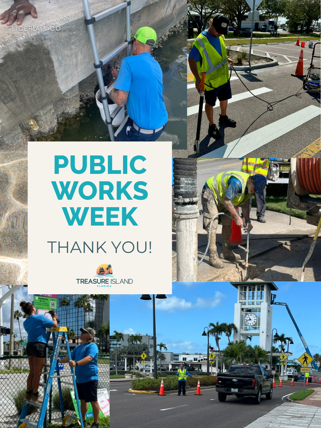 National Public Works Week with pictures of public works staff doing different tasks around the city