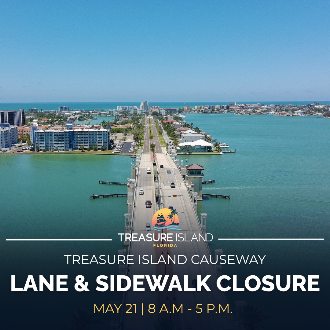 Treasure Island Causeway brige lane and sidewalk closure May 21 from 8 a.m. to 5 p.m.