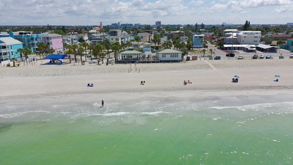 Aerial view of the Sunset Beach Pavilion and the beach