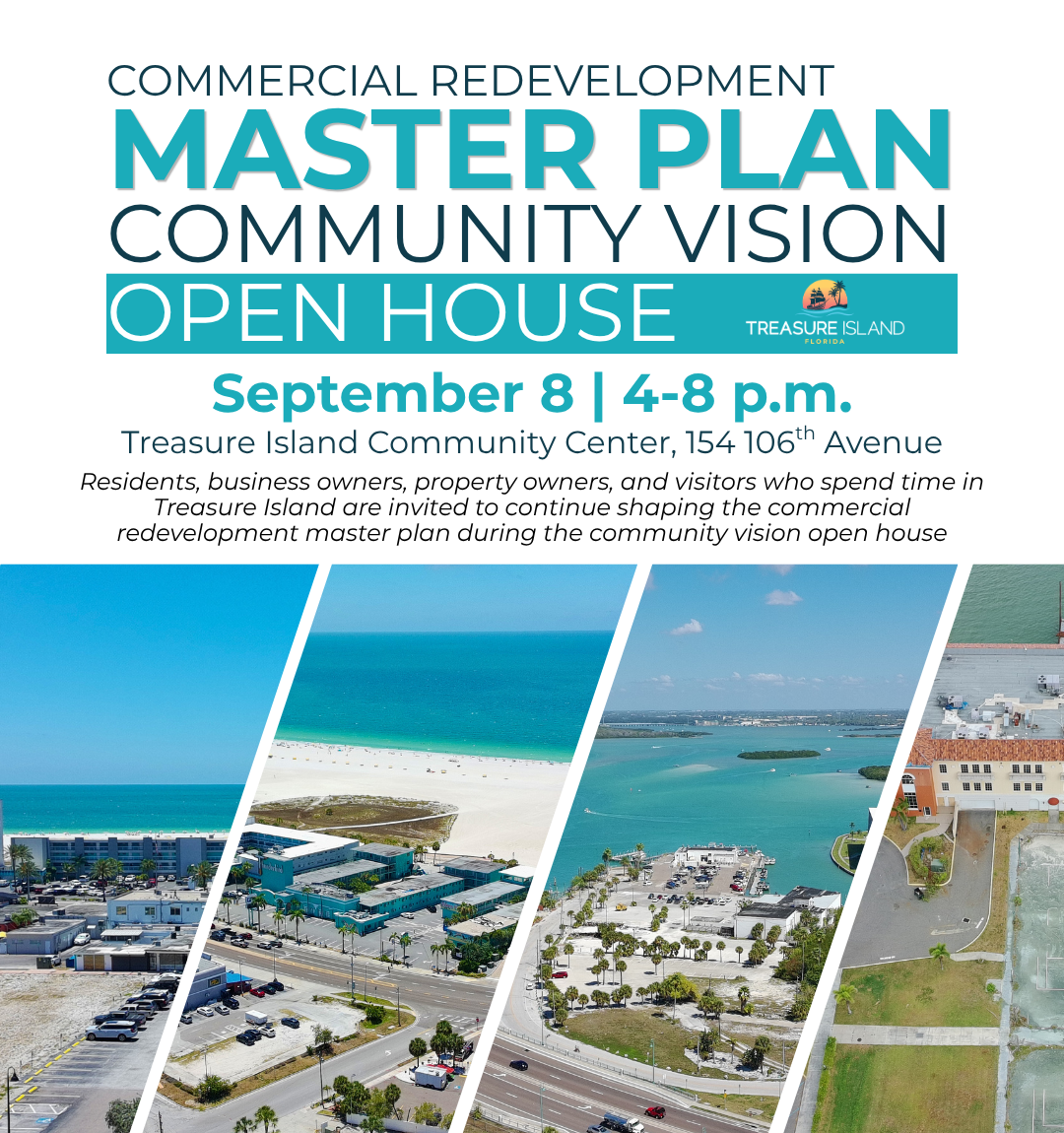 Master Plan Community Vision Meeting will be on September 8 at the Treasure Island Community Center