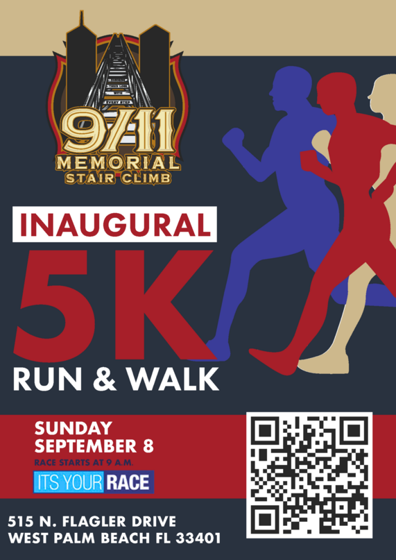 On Sunday, Sept. 8, 2024, WPB Fire Dep. is proud to host the 6th Annual 9/11 Memorial Stair Climb and Inaugural 5K Walk & Run for charity.