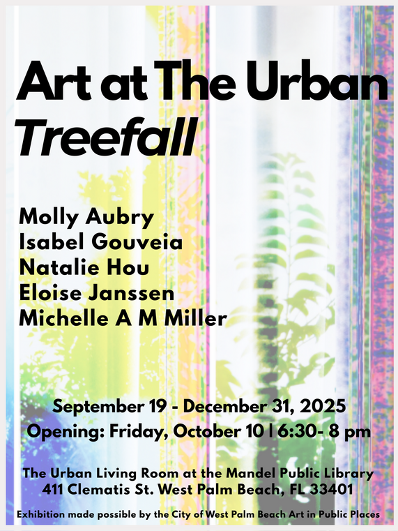 Treefall art exhibition promo graphic with colorful tree pattern 