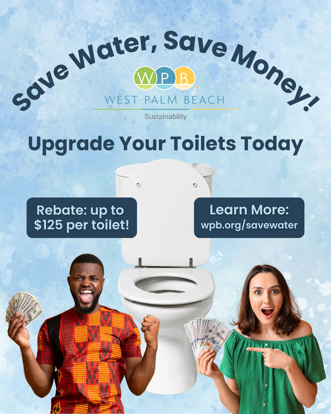 High-Efficiency Toilet Credit Program Graphic - up to $125 back per toilet
