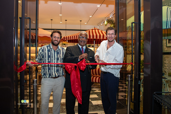 Preparing to cut the ribbon, from left, Lachlan Leckie, Mayor Keith A. James and Oliver Edwards - a