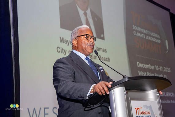 Mayor Keith A. James delivers the welcome at the 17th Annual Southeast Fla Climate Summit 