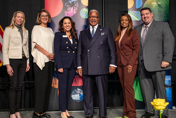 City Commissioners with Mayor Keith A. James , photo on stage during State of the City 