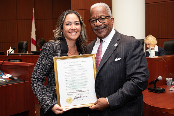 Christine Fredrick, CEO Lord's Place, and Mayor Keith A. James holding with 2nd Annual March to End Homelessness, Friday, Feb. 27, 2026 proclamation