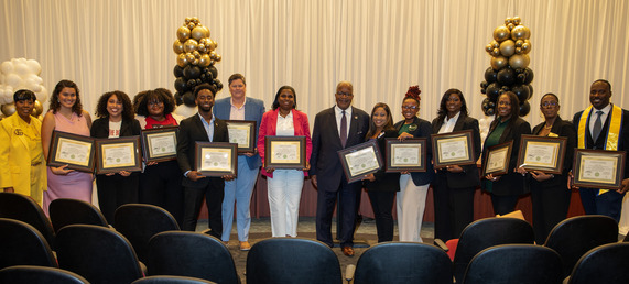Group Photo, Mayor's Jumpstart Academy 2026. Graduates holding awards standing next to Mayor 