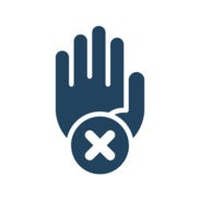 Icon of hand and an x for "stop"