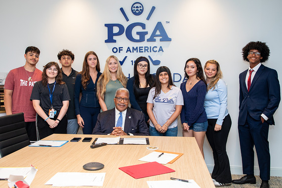 A.C.E. group. High school students at The Path program take photo with Mayor Keith James