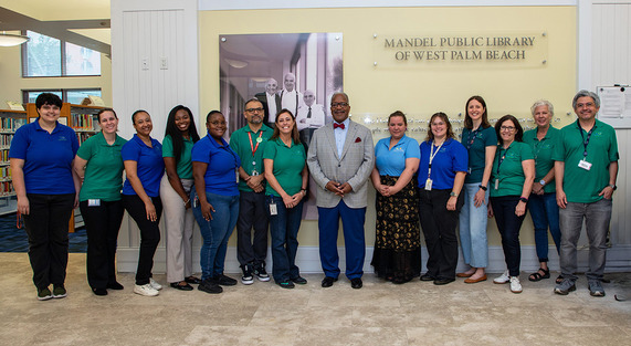 National Library Workers Day. Group photo of Mayor with library workers at Mandel Public Library 
