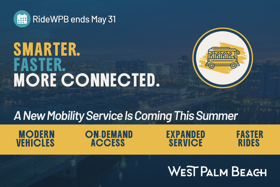 An advertisement for a new mobility service in West Palm Beach. The service is set to launch this summer
