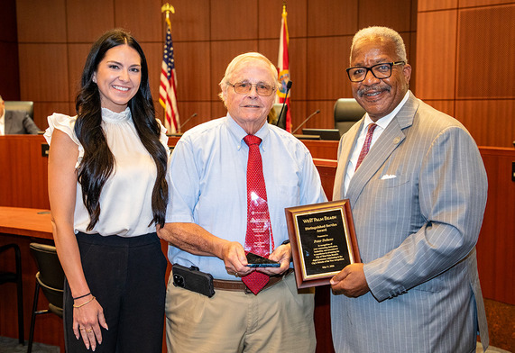 from left, Sarah Morris of Granicus, webmaster Peter Dobens and Mayor Keith A. James.