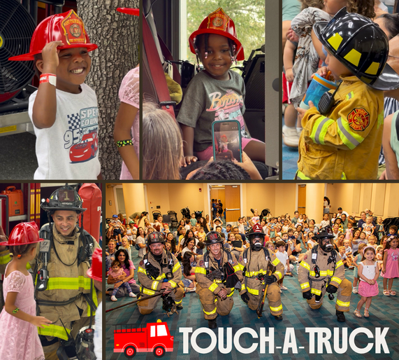 Touch a Truck Collage with kids and West Palm Beach Firefighters August 2026