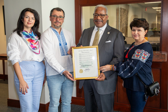 Ukraine Independence Day proclamation group photo with Mayor James 