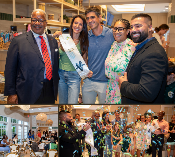 Photos of people smiling and celebrating during the Garden Butcher ribbon cutting