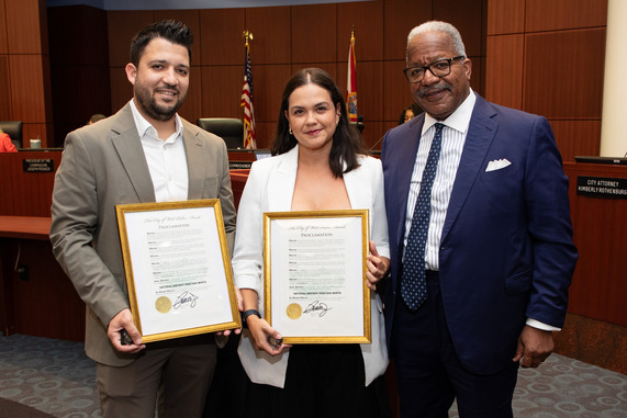 Osmel Gonzalez and Camila Salazar, Emelina, honored by Mayor Keith A. James