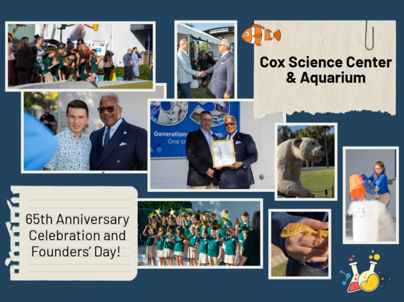 Cox Science Center & Aquarium 65th Anniversary Celebration and Founders’ Day Collage with Mayor James, kids, animals and more