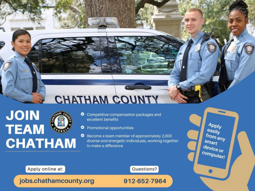 Join Team Chatham - apply online at jobs dot Chatham County dot org or call 912-652-7964