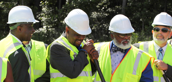 Chatham County Manager and Commission Chairman, Savannah Mayor and CEMA Director are all smiles at groundbreaking