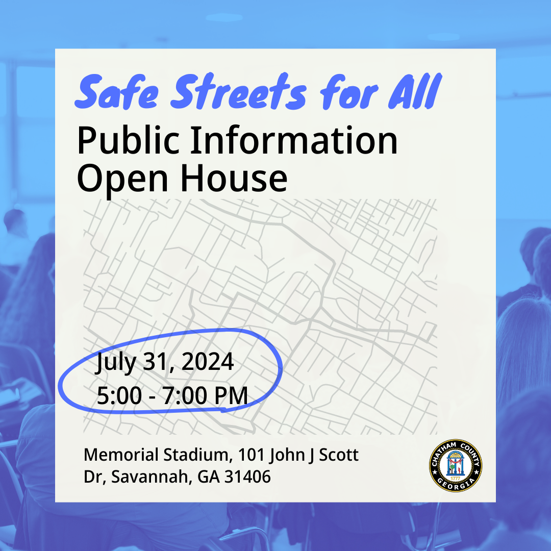 Event graphic showing date and time of public meeting with a background on a map with roads 