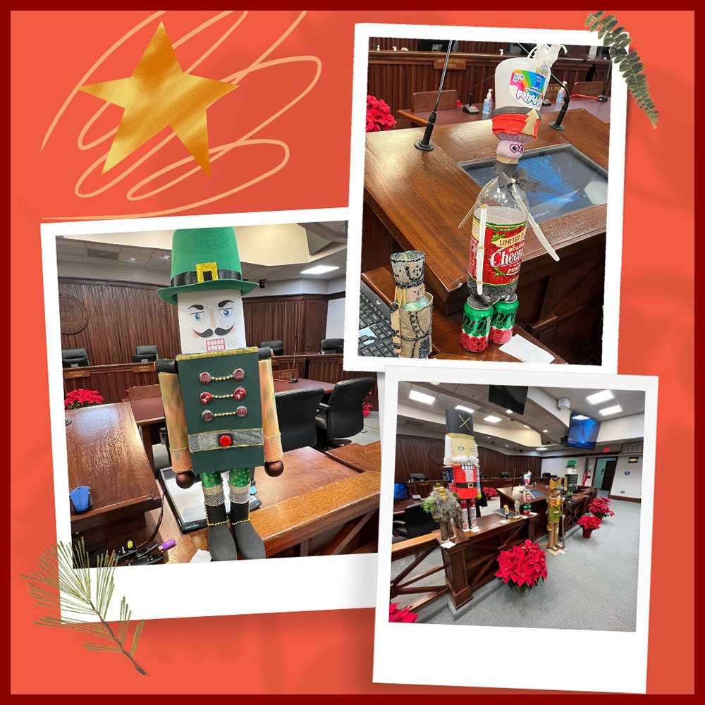 collage of nutcrackers made by Engineering team from found objects