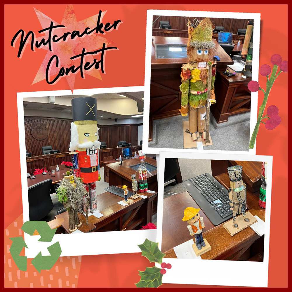 collage of nutcrackers made by Engineering team from found objects