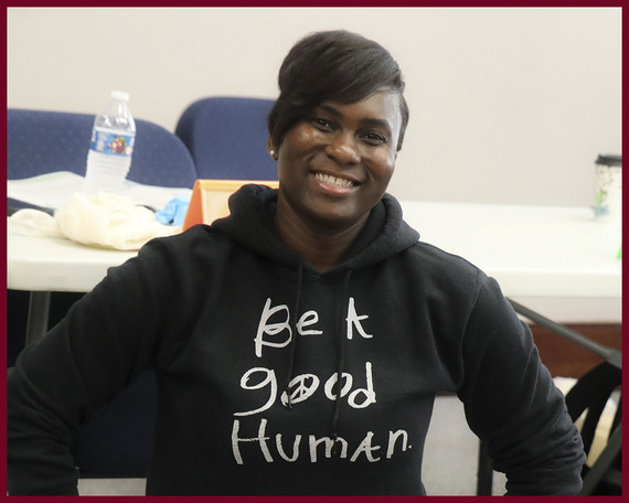 Team Chatham CPR class participant wearing hoodie emblazoned "Be A Good Human"
