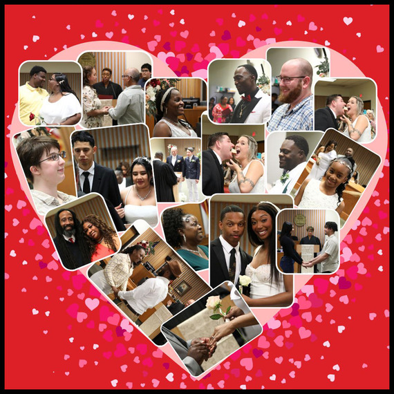 Heart-shaped collage of Valentines Day Wedding couples