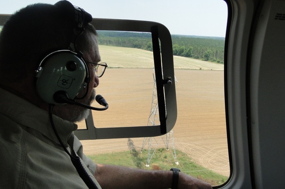 Ashley Harrington during aerial survey for kestrels.