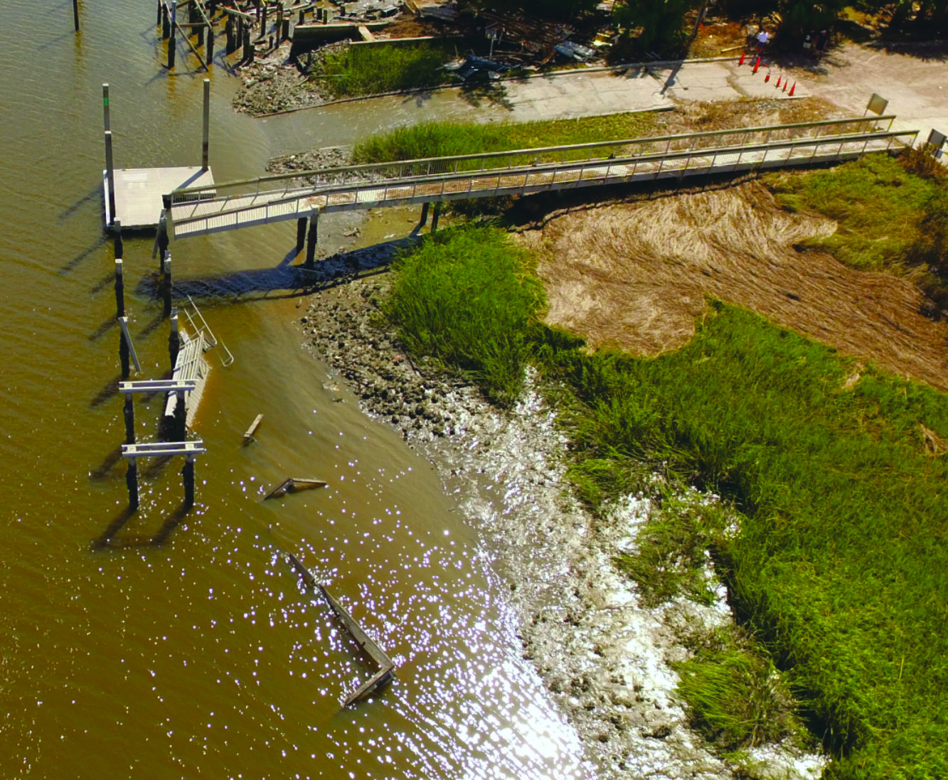 Aerial view of damage to Sunbury public access site following Hurricane Irma.