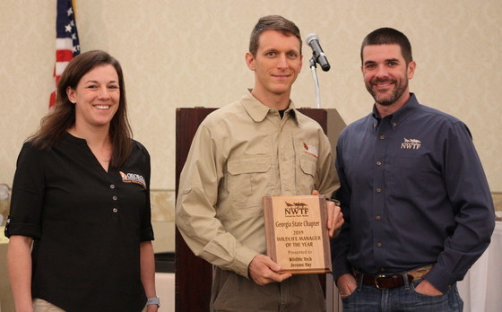 WRD's Jerome Hay, center, NWTF Joe Kurz Wildlife Manager of the Year 