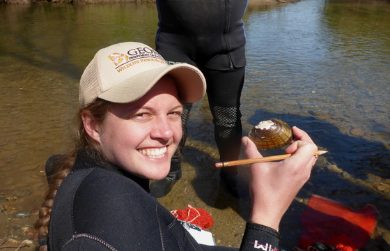 DNR's Ani Escobar surveying mussels (DNR)