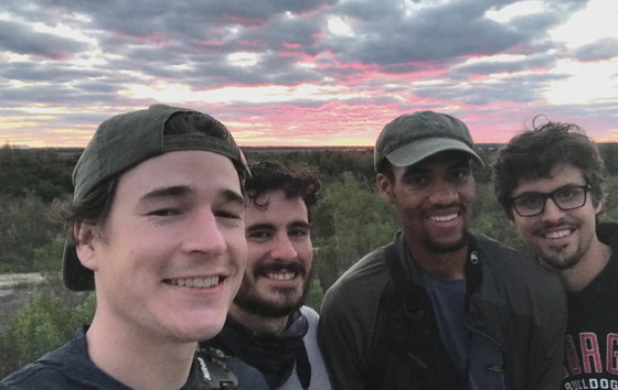 Big Day birders on Andrews Island: (from left) John Mark Simmons, Mac McCall, Patrick Maurice and Josiah Lavender