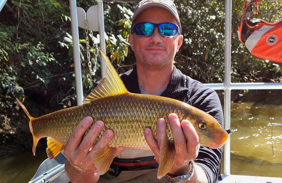 Consultant Scott Favrot with a sicklefin on the lower Nottelly River (Dave Matthews/TVA)