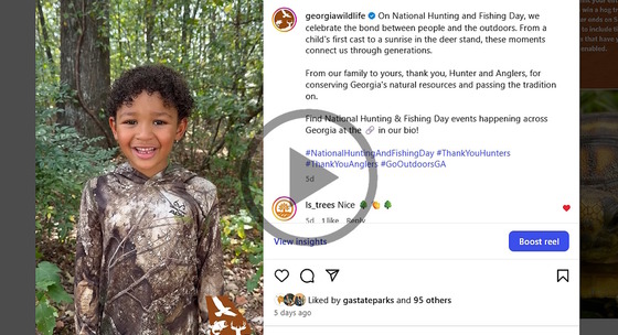 Screenshot of Instagram post with child in camo on left and comments on white background on right